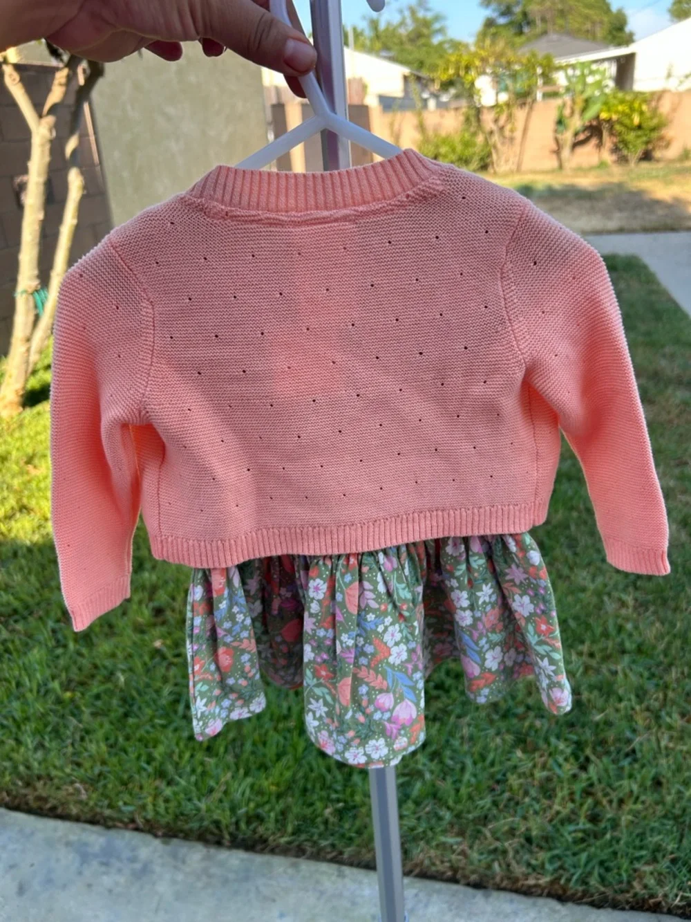 First Impressions Pink Cardigan with Green Floral Dress Set